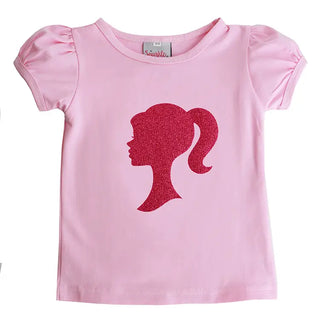 Hot Pink Girl Silhouette Puff Sleeve