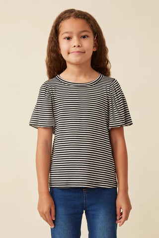 Striped Puff Sleeve Knit T Shirt