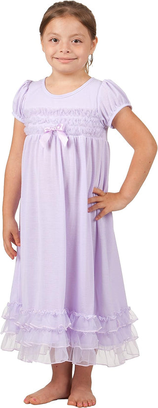 Lavender Night Gown with Ruffle Trim