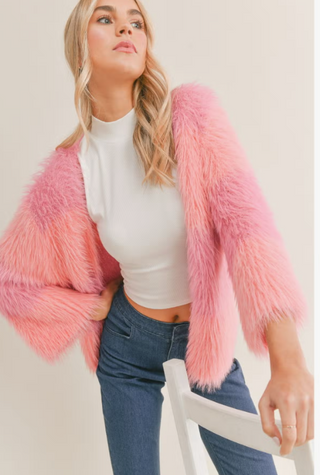 Layla Pink Fuzzy Colorblock Cardigan