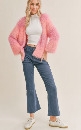 Layla Pink Fuzzy Colorblock Cardigan