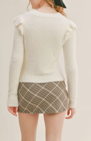 Tween Abigail Ruffle Trim Sweater-Ivory