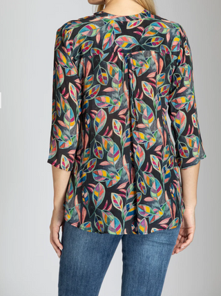 Multicolor Abstract Leaf Print - V-neck With Tassel