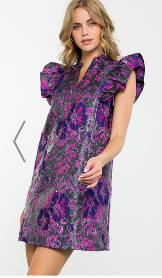 Ruffle Sleeve Purple Metallic Dress