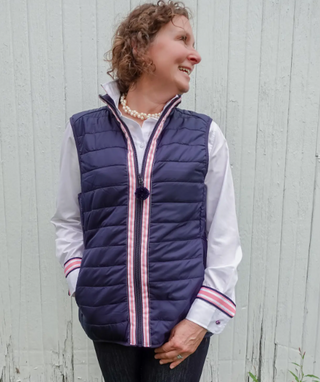 Maggie May Navy Puffer Vest with ribbon