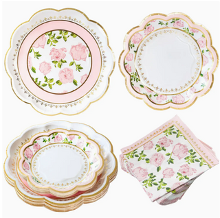 Pink Floral Tea Party 62 Piece Tableware Set (16 Guests)