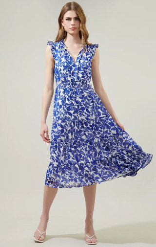 Kian Floral Pisces Smocked Midi Dress