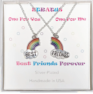 Bff 2 Necklaces Colorful Rainbow Charm Necklace Gift Box-16"