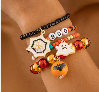 4pcs Halloween Ghost Spider Web Beaded Bracelet Set