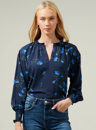 Torun Floral Split Neck Blouse