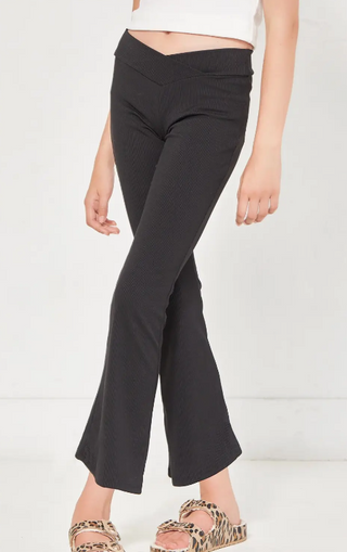 Girls Crossover Waist Ribbed Flare Pant