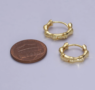 15mm Gold Bamboo Hoop Earring For Everyday