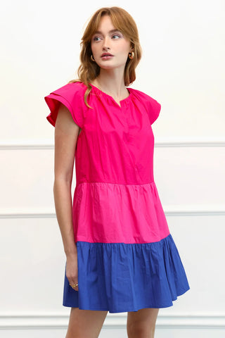 Yasmin Poplin Colorblocked Dress