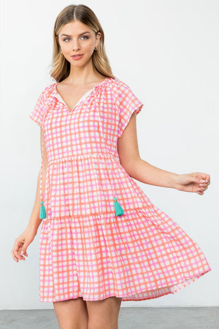 Tiered Gingham Pattern Dress