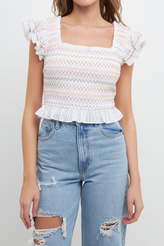 Smocked and Embroidered Crop Top