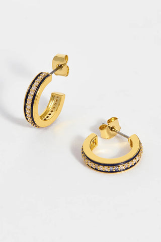 Gold Plated Enamel CZ Hoops Navy