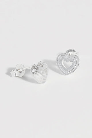 Silver Plated Layered Heart Studs