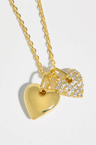 Gold Plated Pave Double Heart Charm Necklace