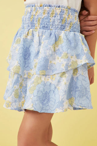 textured Floral Smocked Waist Skirt