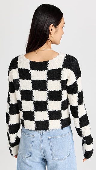 Cropped Checkered Cardigan