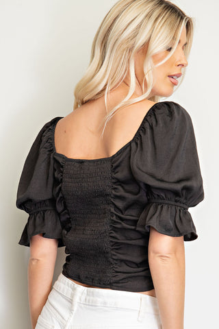 Ruched Crop Top with puff sleeves