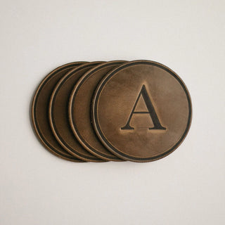 Monogrammed Circle Leather Coasters