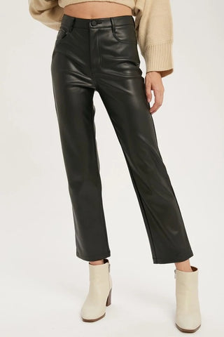 Faux Leather Straight Pant Black