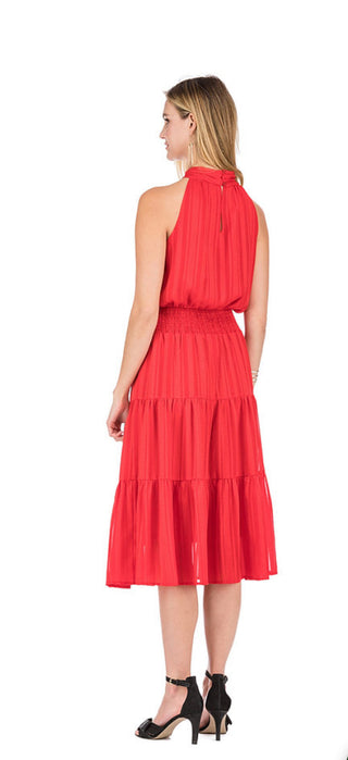 Cinch Waist Halter Dress-Red