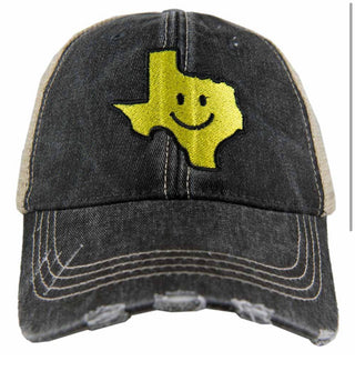 Texas Shaped Denin Happy Face Trucker Hat