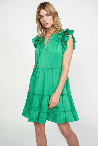 Emerald Flutter Sleeve Dress