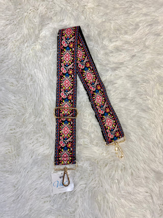 Floral Ikat Embroidered Purse Strap