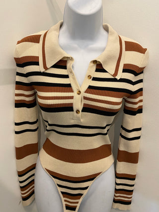 Multi Striped Collared Knit Bodysuit