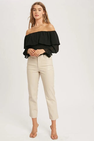 Faux Leather Straight Pant Black