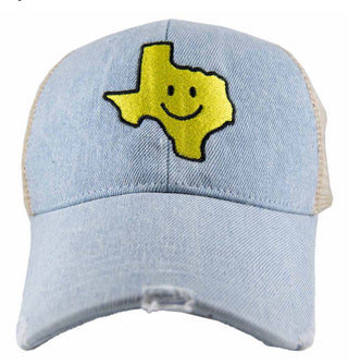Texas Shaped Denin Happy Face Trucker Hat