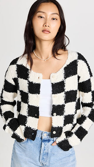Cropped Checkered Cardigan